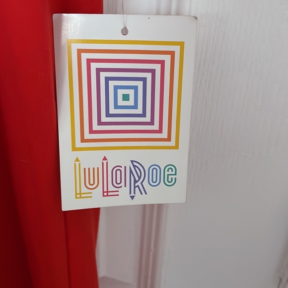 LuLaRoe Red Midi Dress with Lace Sleeves - Picture 6 of 7